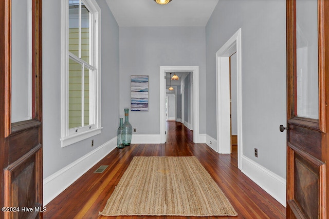 hall featuring dark wood-type flooring