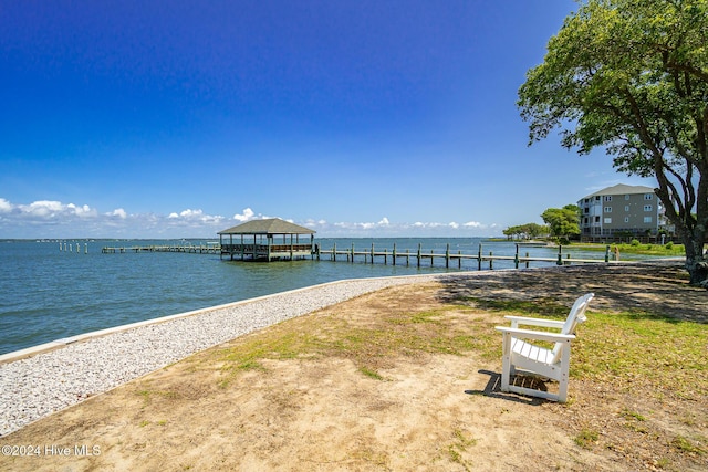 view of dock featuring a water view