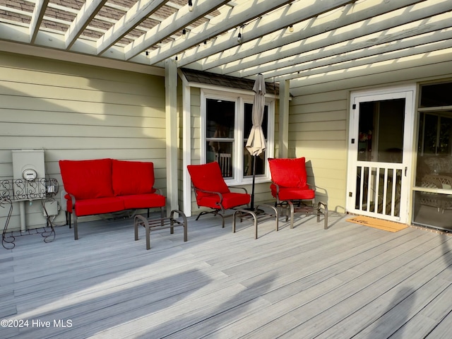 wooden terrace with a pergola