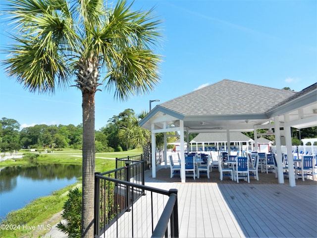 dock area with a deck with water view