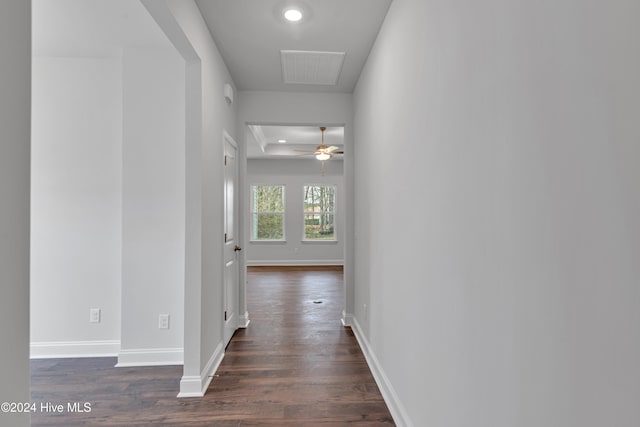 corridor featuring dark hardwood / wood-style flooring