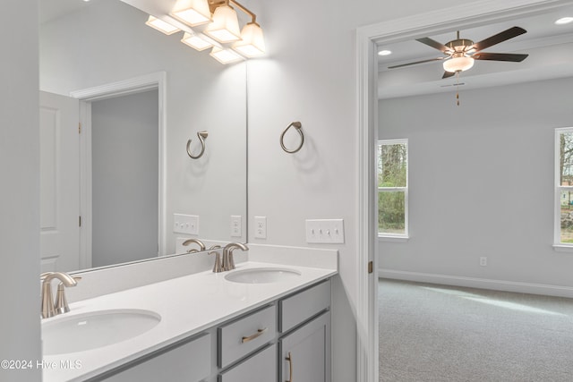 bathroom with vanity and ceiling fan