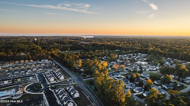 view of aerial view at dusk