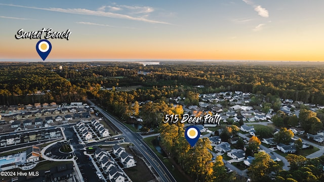 view of aerial view at dusk