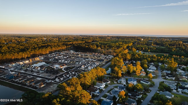 view of aerial view at dusk