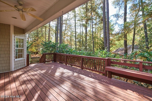 wooden deck with ceiling fan