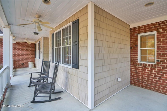 view of patio with a porch and ceiling fan