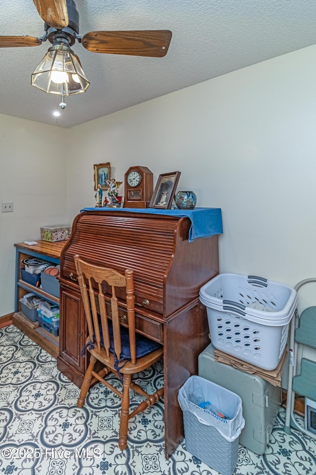 103 Shamrock Rd, Goldsboro, NC 27530 - office area with ceiling fan, a textured ceiling, and baseboards
