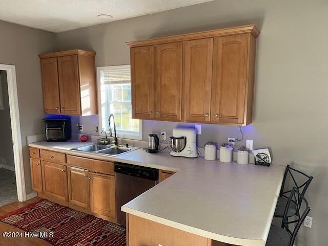 kitchen featuring dishwasher, sink, and kitchen peninsula