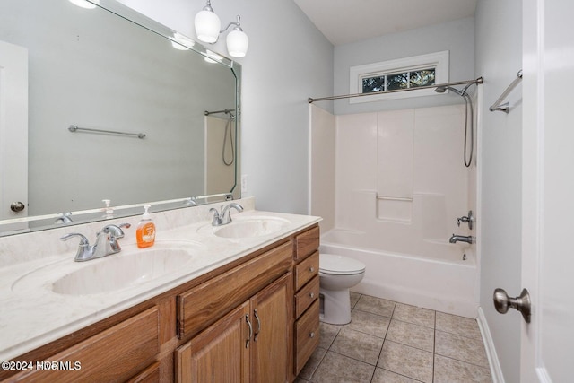 full bathroom with tile patterned flooring, vanity, toilet, and shower / bathtub combination