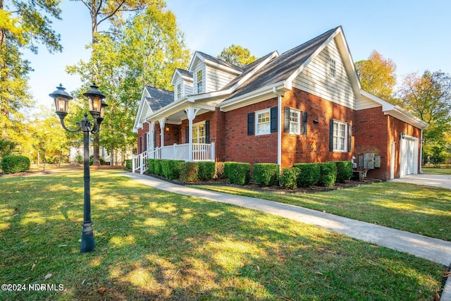 view of home's exterior featuring a porch and a lawn