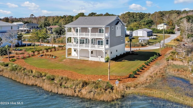 bird's eye view featuring a water view