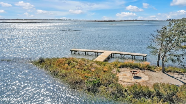 view of dock with a water view