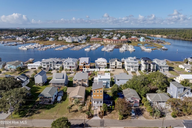 aerial view featuring a water view