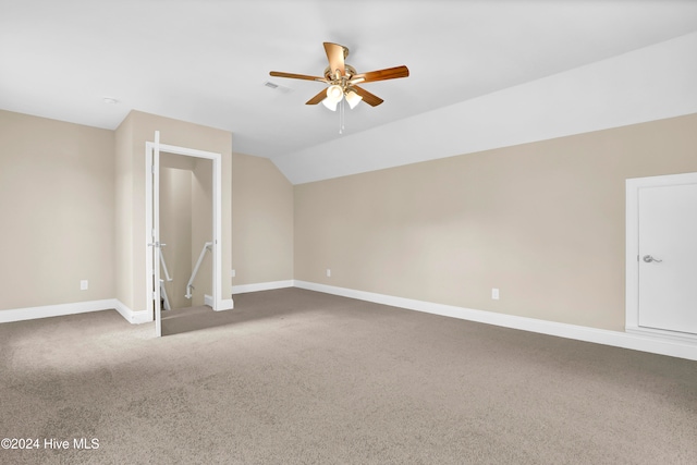 bonus room featuring lofted ceiling, ceiling fan, and carpet floors