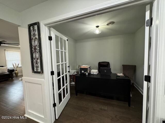 office area with dark hardwood / wood-style floors