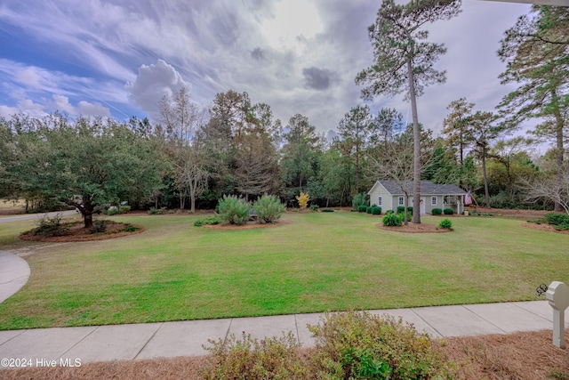 view of yard featuring an outdoor structure