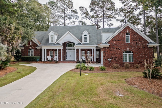 view of front of home with a front lawn and a porch