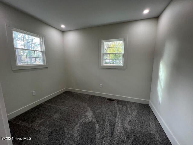 spare room featuring a wealth of natural light and dark carpet