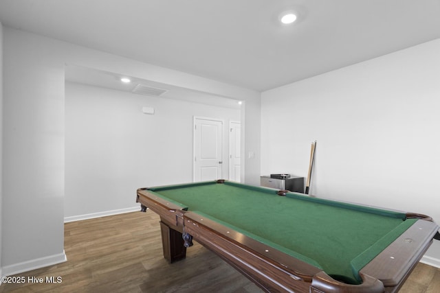 rec room featuring dark wood-type flooring and pool table