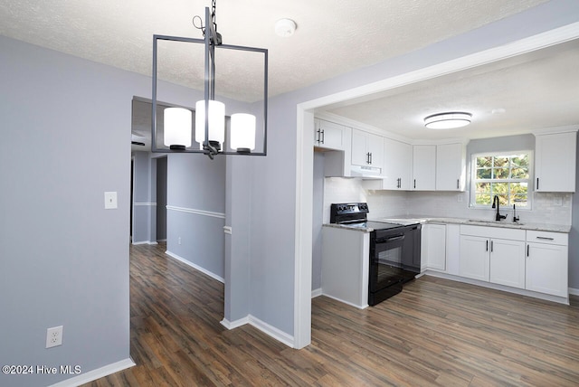 kitchen featuring white cabinets, dark hardwood / wood-style flooring, sink, and black range with electric stovetop