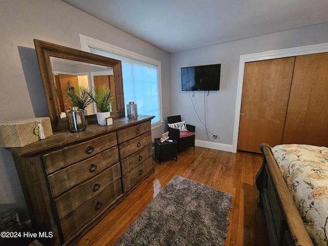 bedroom featuring a closet and light wood-type flooring