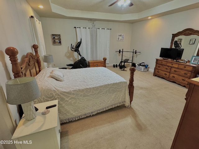 955 Mt Pisgah Rd SW, Supply, NC 28462 - bedroom with carpet flooring, a tray ceiling, baseboards, a ceiling fan, and recessed lighting