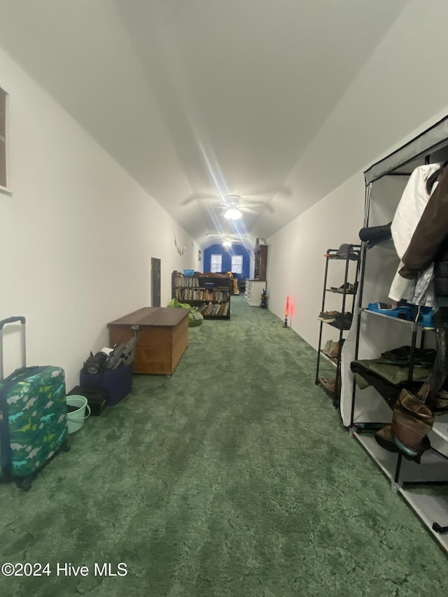 bedroom featuring carpet and vaulted ceiling