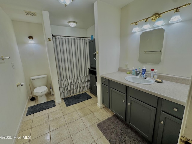 955 Mt Pisgah Rd SW, Supply, NC 28462 - bathroom featuring vanity, tile patterned flooring, a shower with curtain, and toilet