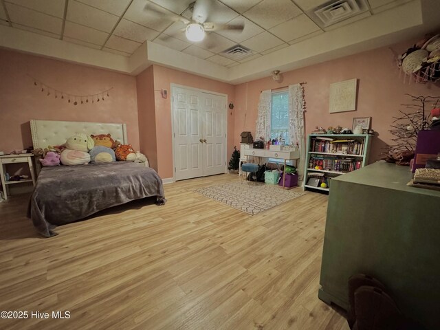 955 Mt Pisgah Rd SW, Supply, NC 28462 - bedroom featuring a paneled ceiling, wood finished floors, and a ceiling fan