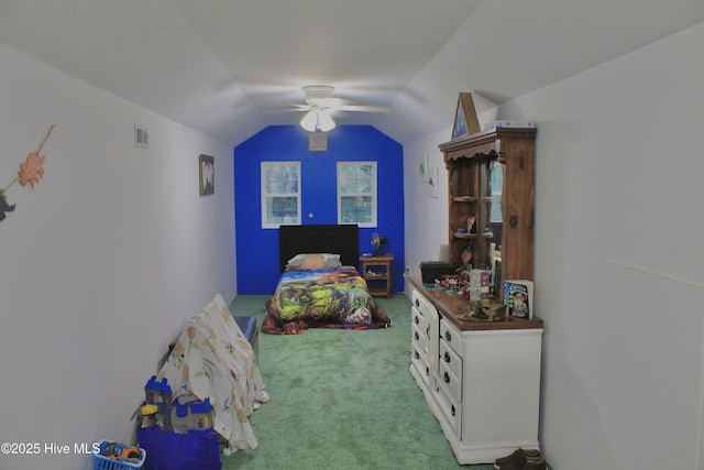 955 Mt Pisgah Rd SW, Supply, NC 28462 - bedroom featuring carpet, lofted ceiling, and ceiling fan