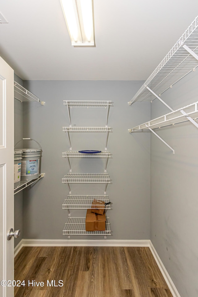 walk in closet with hardwood / wood-style flooring