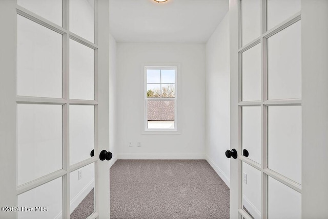 walk in closet featuring light carpet