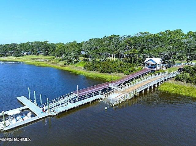 view of dock with a water view