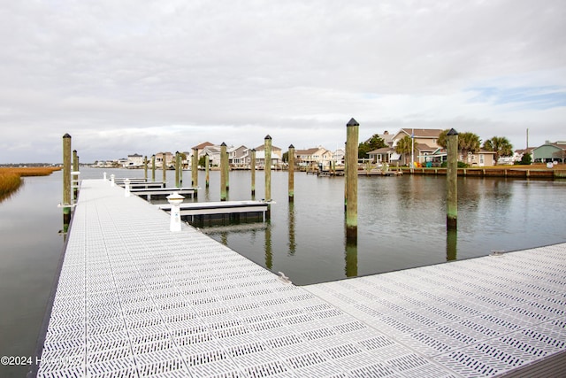 view of dock with a water view