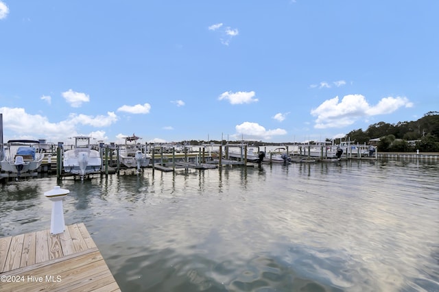 view of dock with a water view