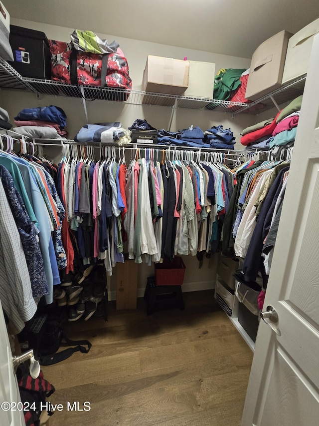 walk in closet featuring wood finished floors