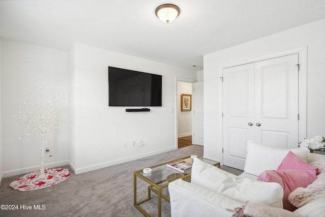 living area featuring baseboards and carpet