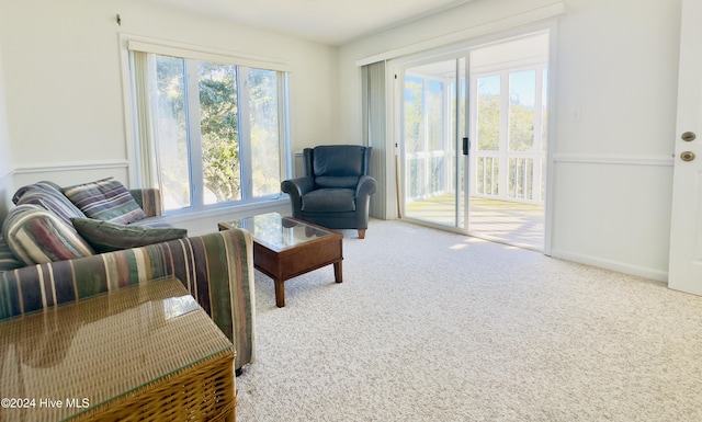 sitting room with carpet flooring and a healthy amount of sunlight