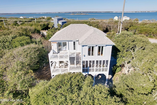 aerial view with a water view