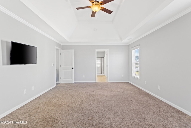 spare room with a tray ceiling and carpet flooring