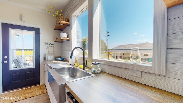 kitchen featuring light hardwood / wood-style floors, plenty of natural light, and sink