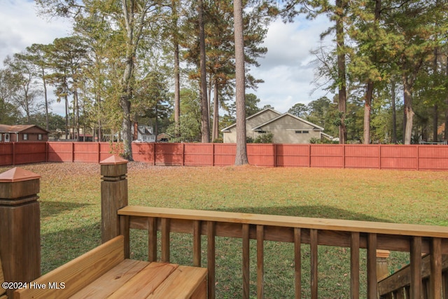 wooden deck featuring a lawn