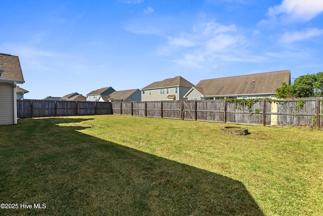 view of yard with a residential view and a fenced backyard