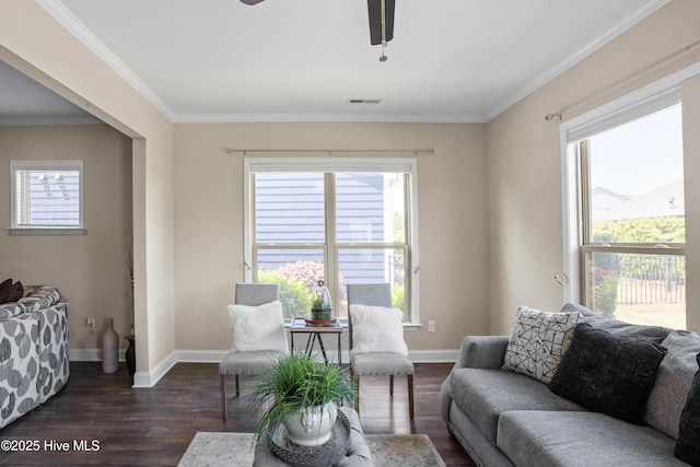 4104 Passerine Ave, Wilmington, NC 28412 - living room featuring baseboards, dark wood-style flooring, and visible vents