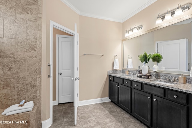 4104 Passerine Ave, Wilmington, NC 28412 - bathroom featuring a sink, baseboards, ornamental molding, and double vanity