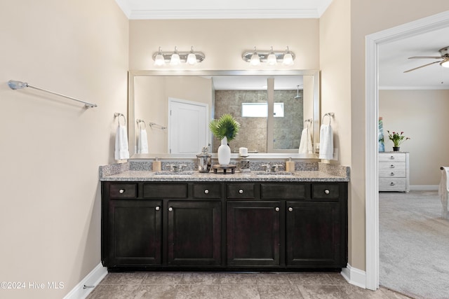 4104 Passerine Ave, Wilmington, NC 28412 - full bath with a sink, baseboards, ceiling fan, and crown molding