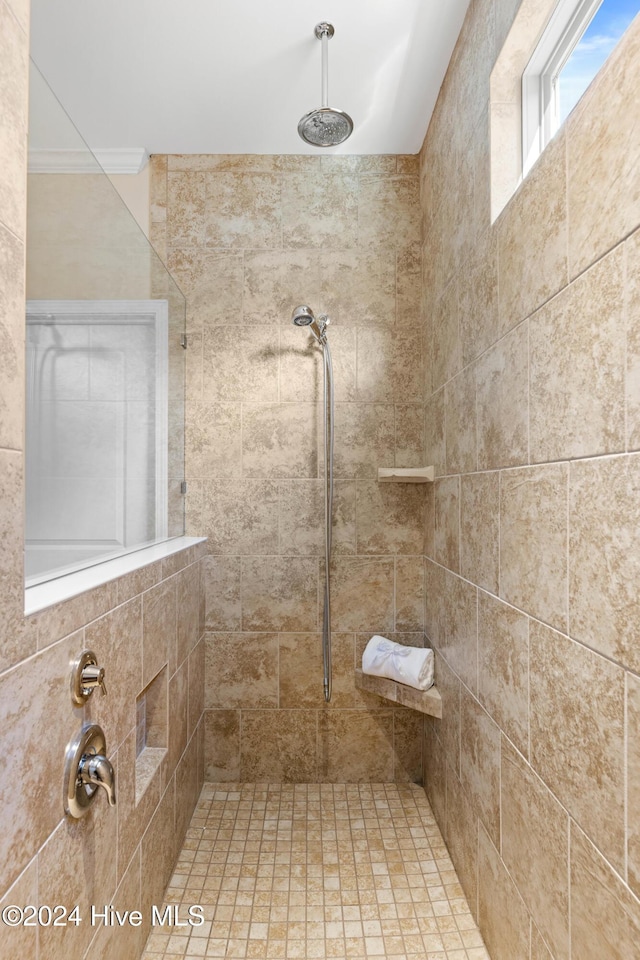 bathroom featuring a tile shower