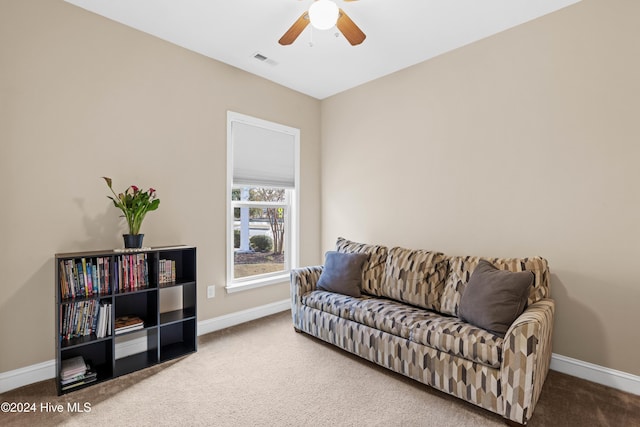 4104 Passerine Ave, Wilmington, NC 28412 - living room featuring baseboards, ceiling fan, carpet, and visible vents