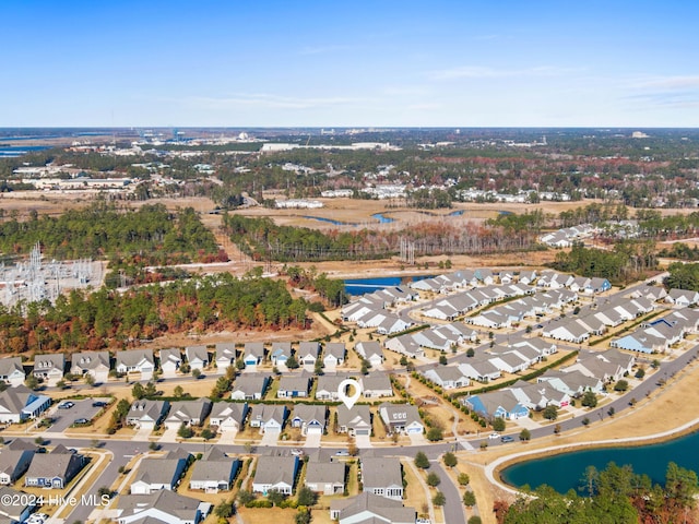 aerial view featuring a water view and a residential view